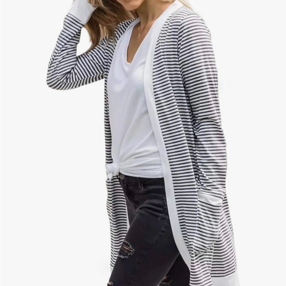 Sweaters - Striped Black and White Women's Sweater